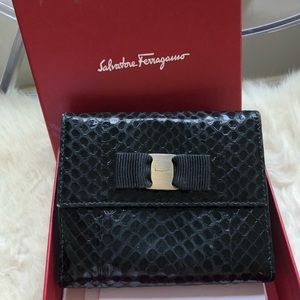 Salvatore Ferragamo Black Python Vara bow Wallet